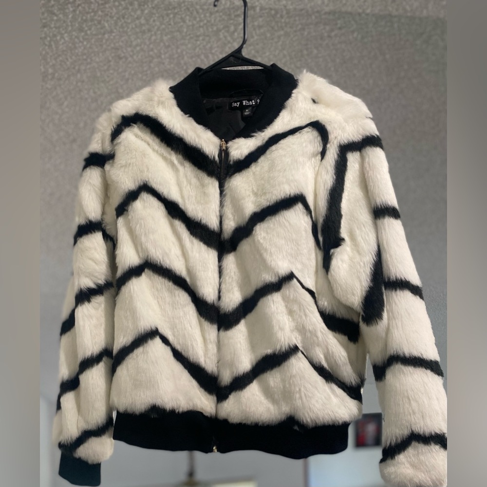 White with black stripes coat